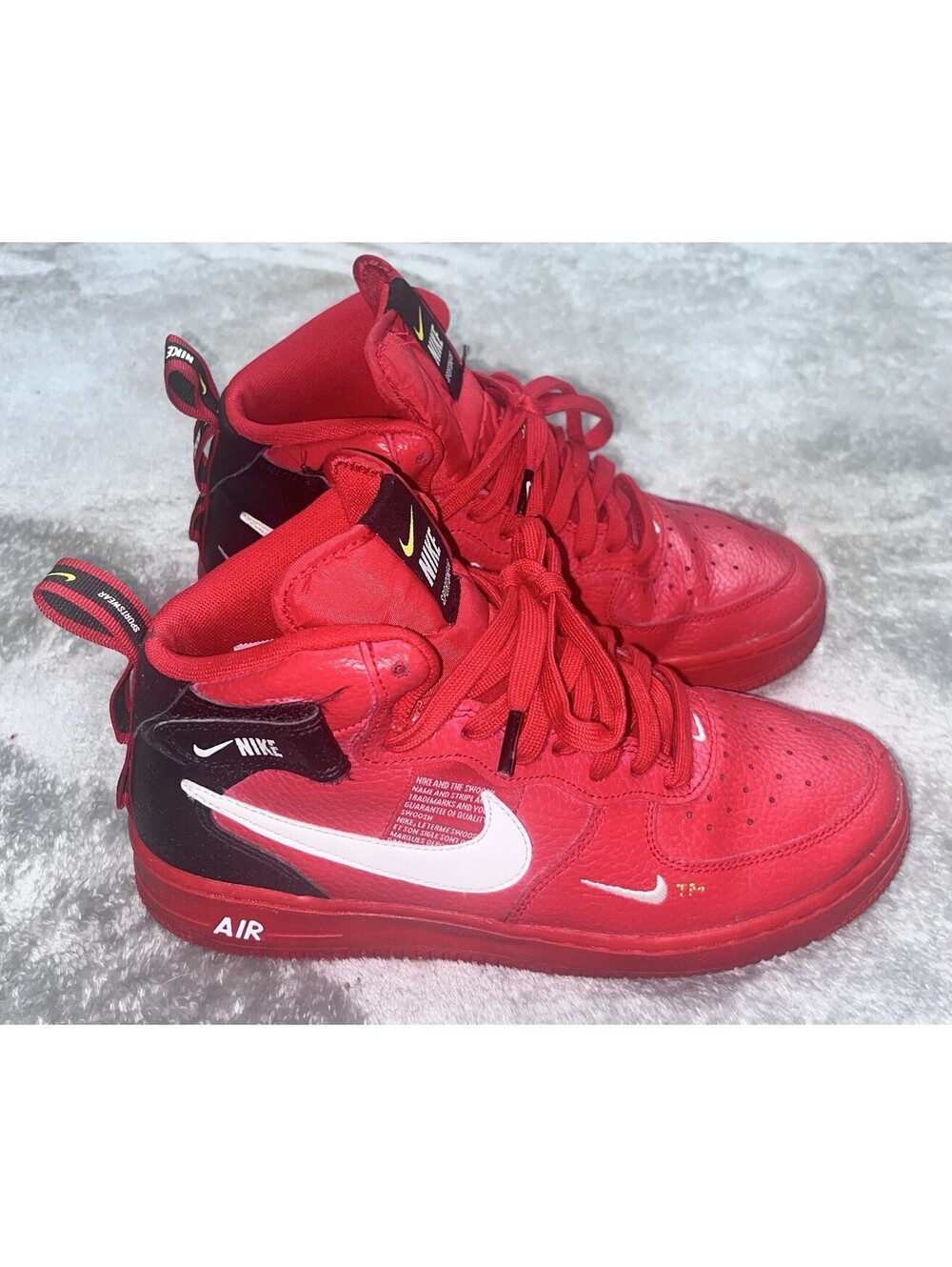 Nike Air Force 1 Mid Top Leather Lace Up Strap Red Black White US 6.5Y